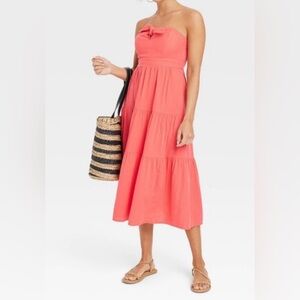 Women's Strapless Midi Sundress Universal Thread size large tiered coral beach